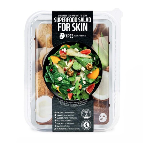حزمة أقنعة الوجه سوبر فود سالاد من فارم سكين من 7 قطع - حزمة سلطة جوز الهند